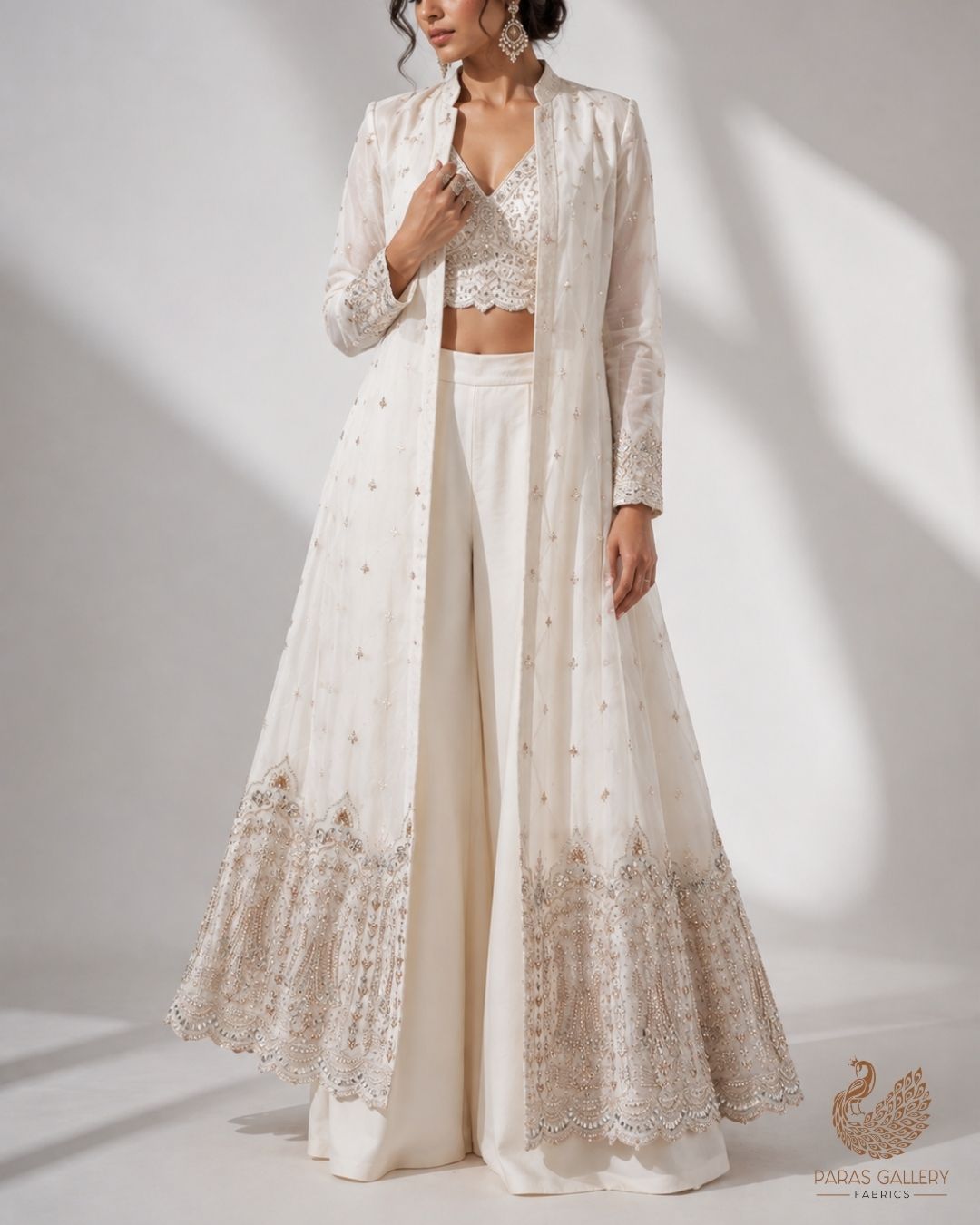 White Dyeable Georgette Fabric With All Over Zari, Sequins, Katdana And Bead Work With One Side Border 23958