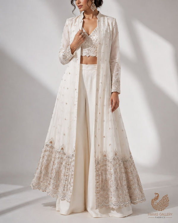 White Dyeable Georgette Fabric With All Over Zari, Sequins, Katdana And Bead Work With One Side Border 23958