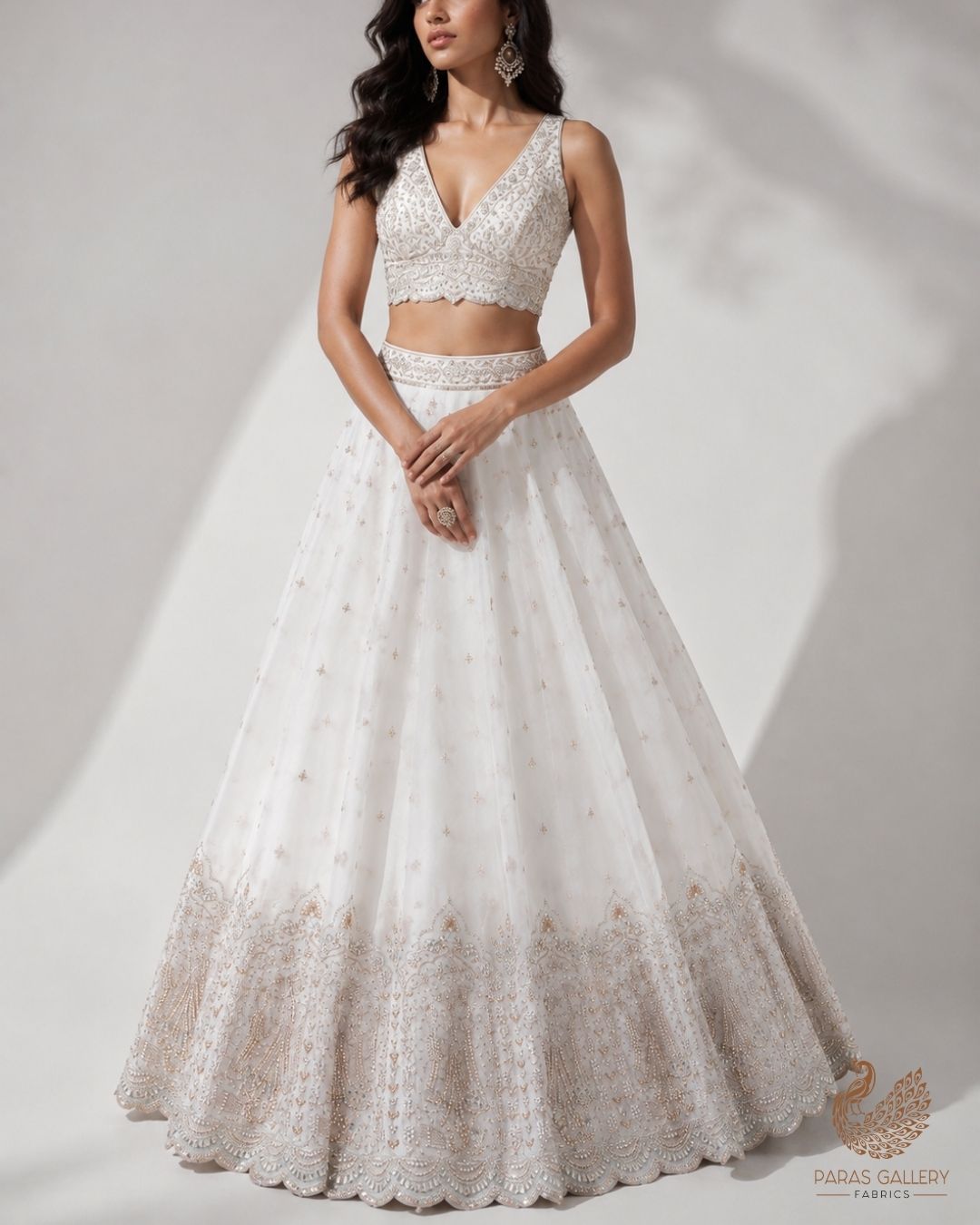White Dyeable Georgette Fabric With All Over Zari, Sequins, Katdana And Bead Work With One Side Border 23958
