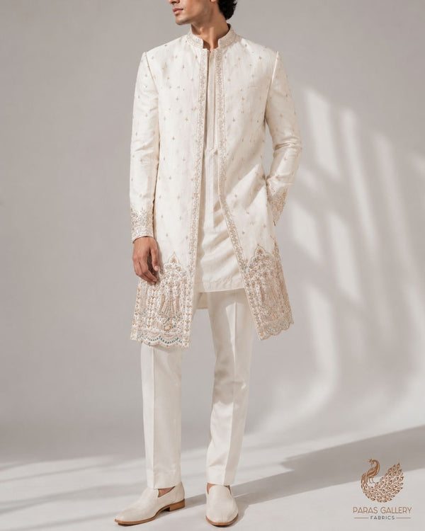 White Dyeable Georgette Fabric With All Over Zari, Sequins, Katdana And Bead Work With One Side Border 23958