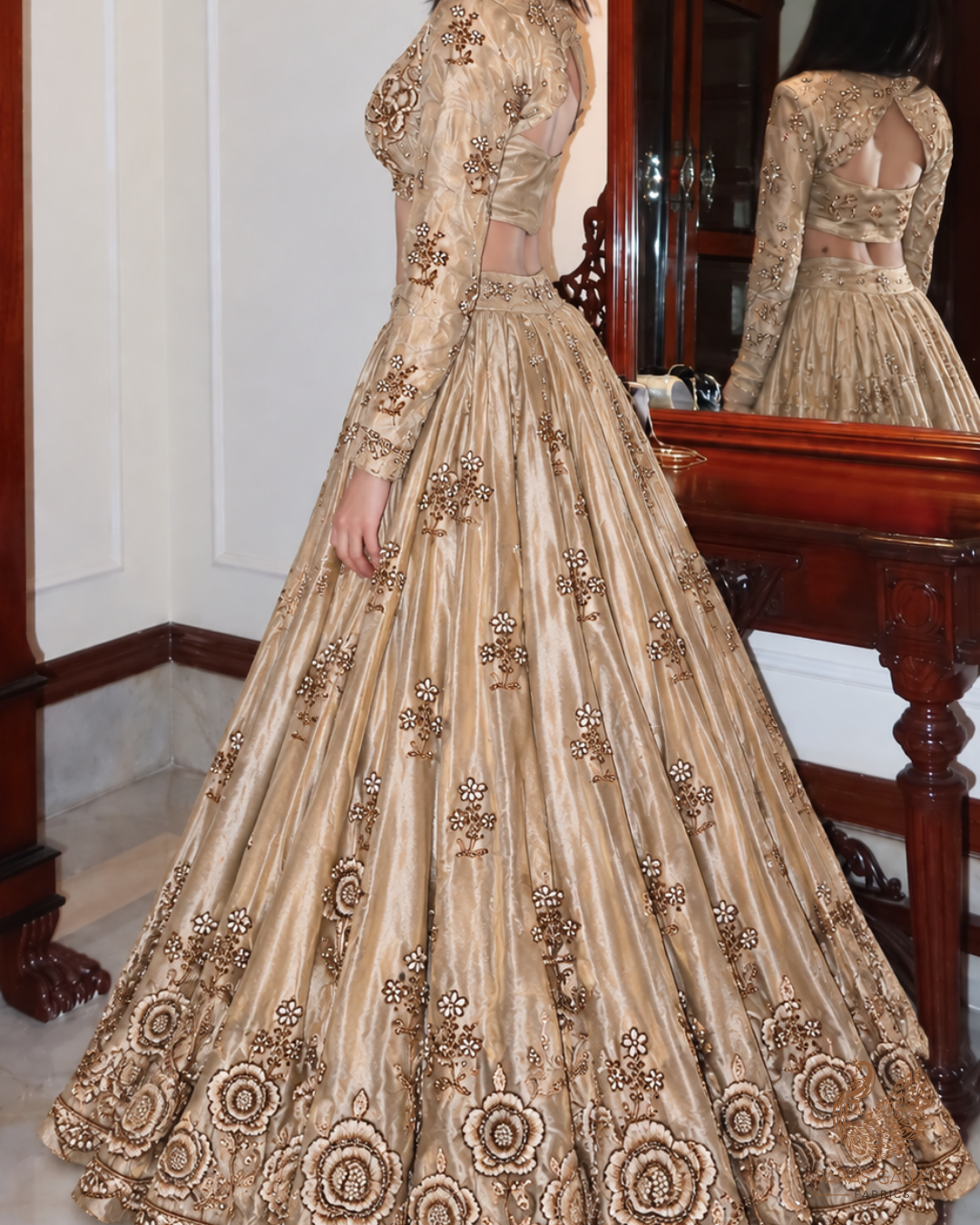 Golden Dyeable Tissue Fabric With All Over Thread, Zari, Sequins, Katdana And Bead Work With One Side Border 23960