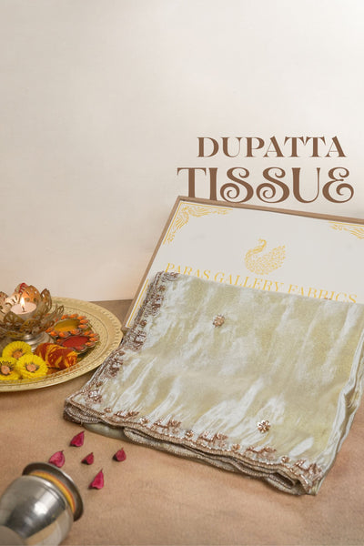 Golden Dyeable Tissue Dupatta All Over Zari, Sequins And Katdana Work 23961