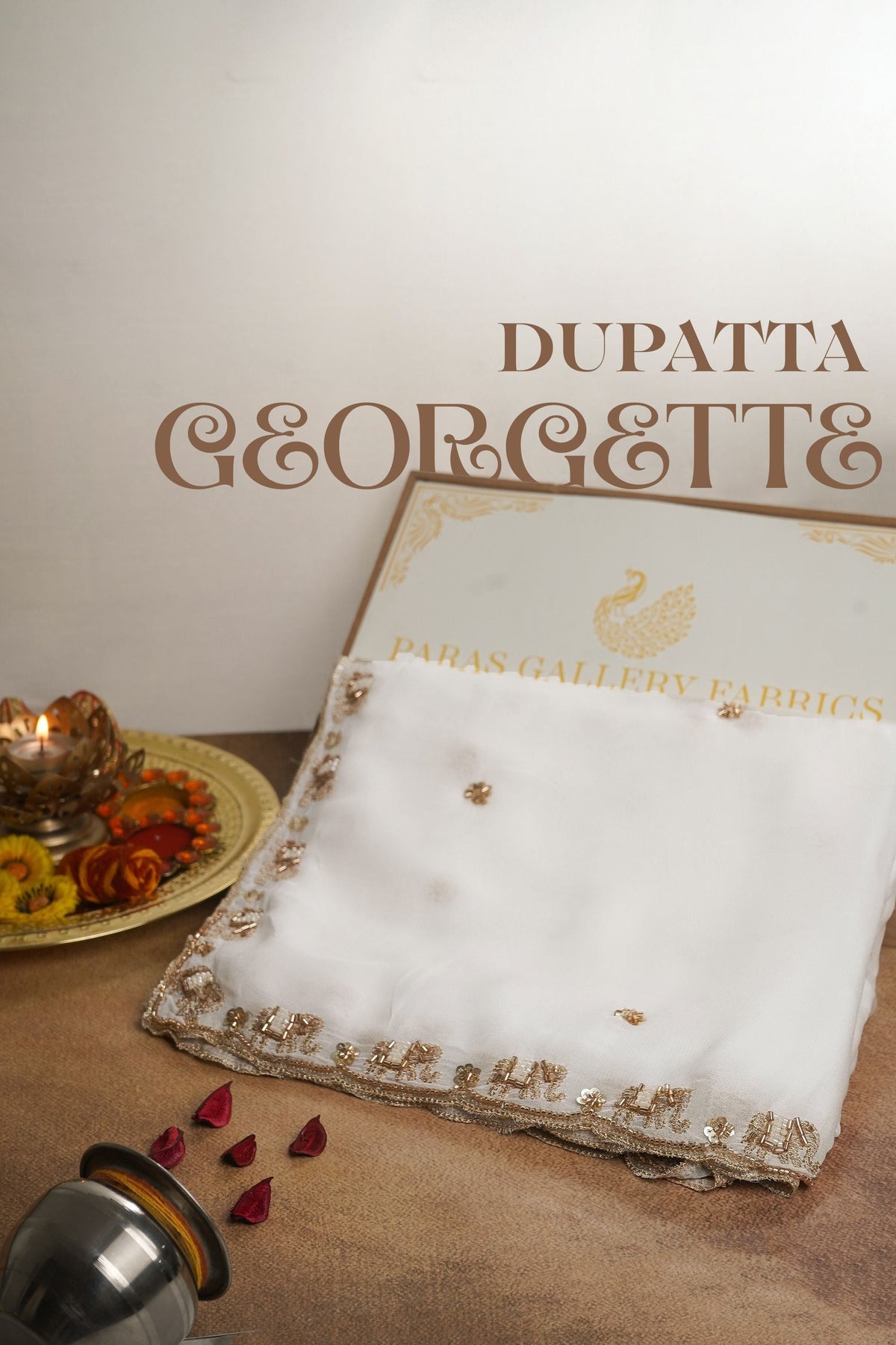White Dyeable Georgette Dupatta All Over Zari, Sequins And Katdana Work With Border 23965