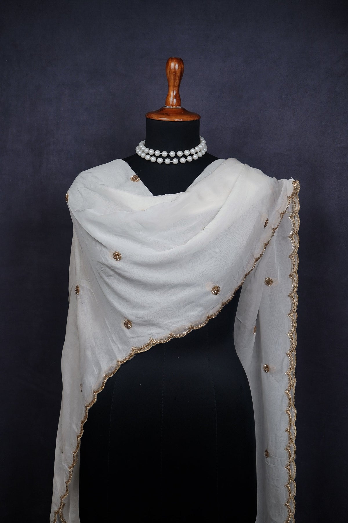 White Dyeable Organza Dupatta All Over Sequins And Katdana Work 23966