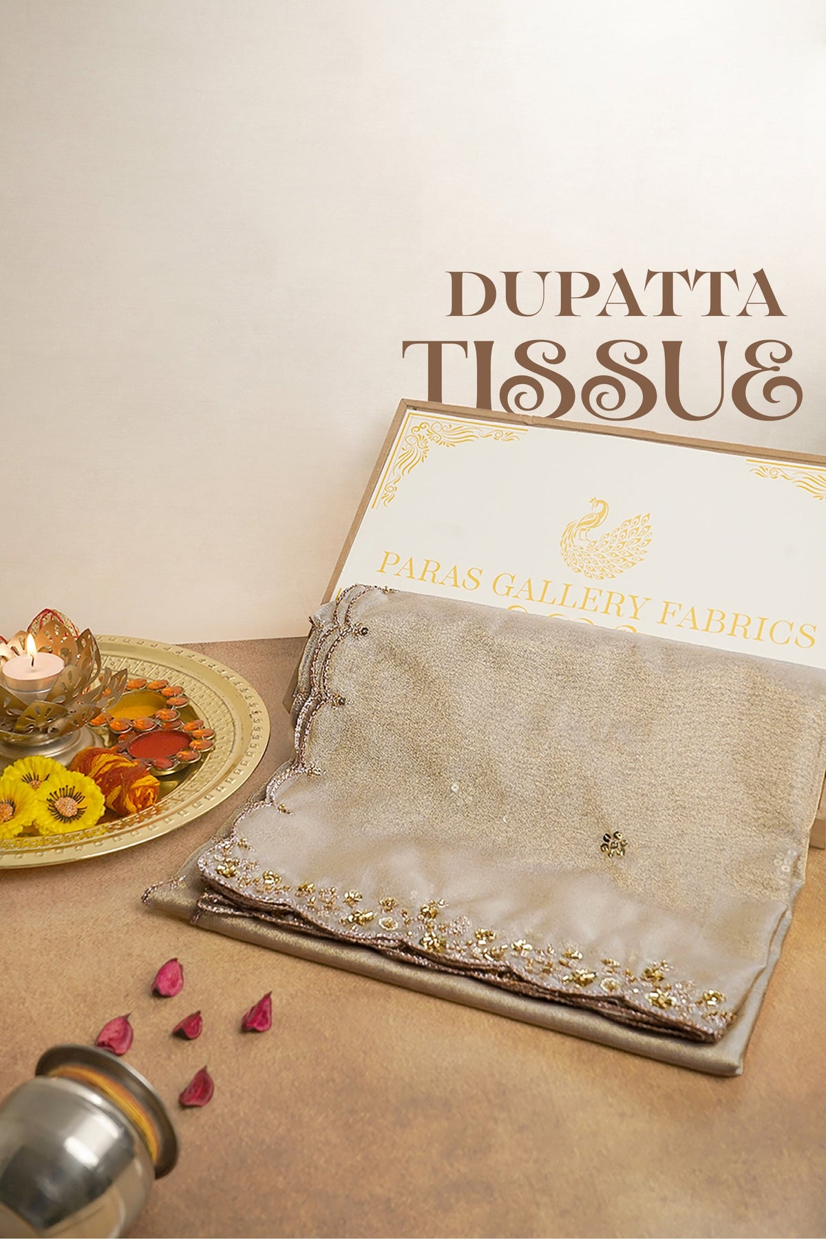 Golden Dyeable Tissue Dupatta All Over Sequins And Katdana Work 23974