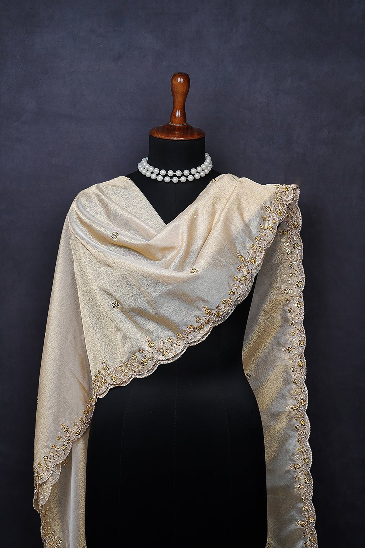 Golden Dyeable Tissue Dupatta All Over Sequins And Katdana Work 23974