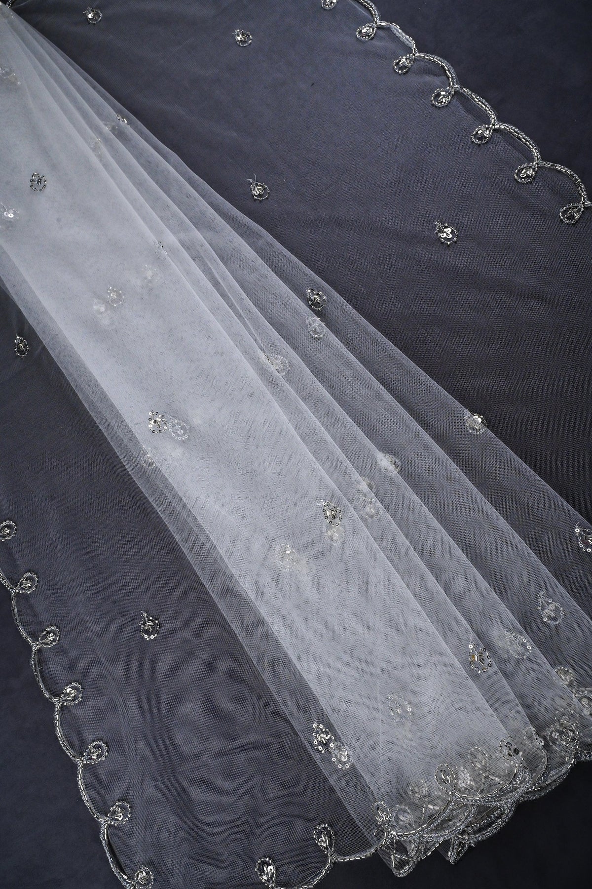 White Dyeable Net Dupatta All Over Silver Sequins And Katdana Work 23976