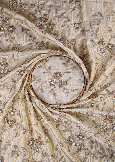 Golden Dyeable Tissue Fabric With All Over Zari, Sequins, Katdana And Bead Work 23987
