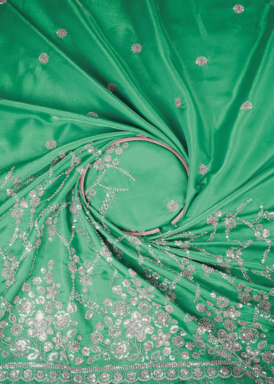 Rama Green Silk Fabric With All Over Zari, Sequins And Katdana Work With One Side Border 23995