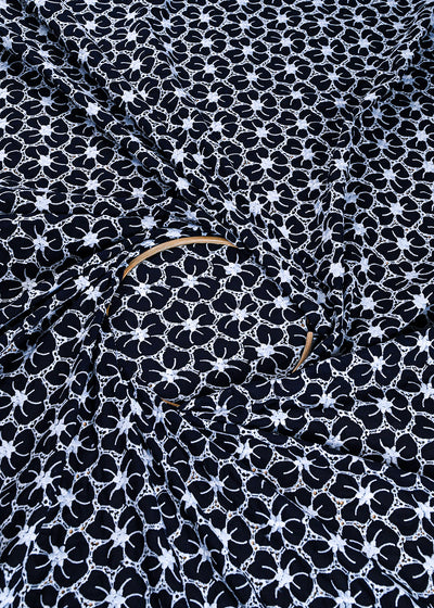 Navy Blue Cotton Fabric With All Over Thread And Cutwork 24003