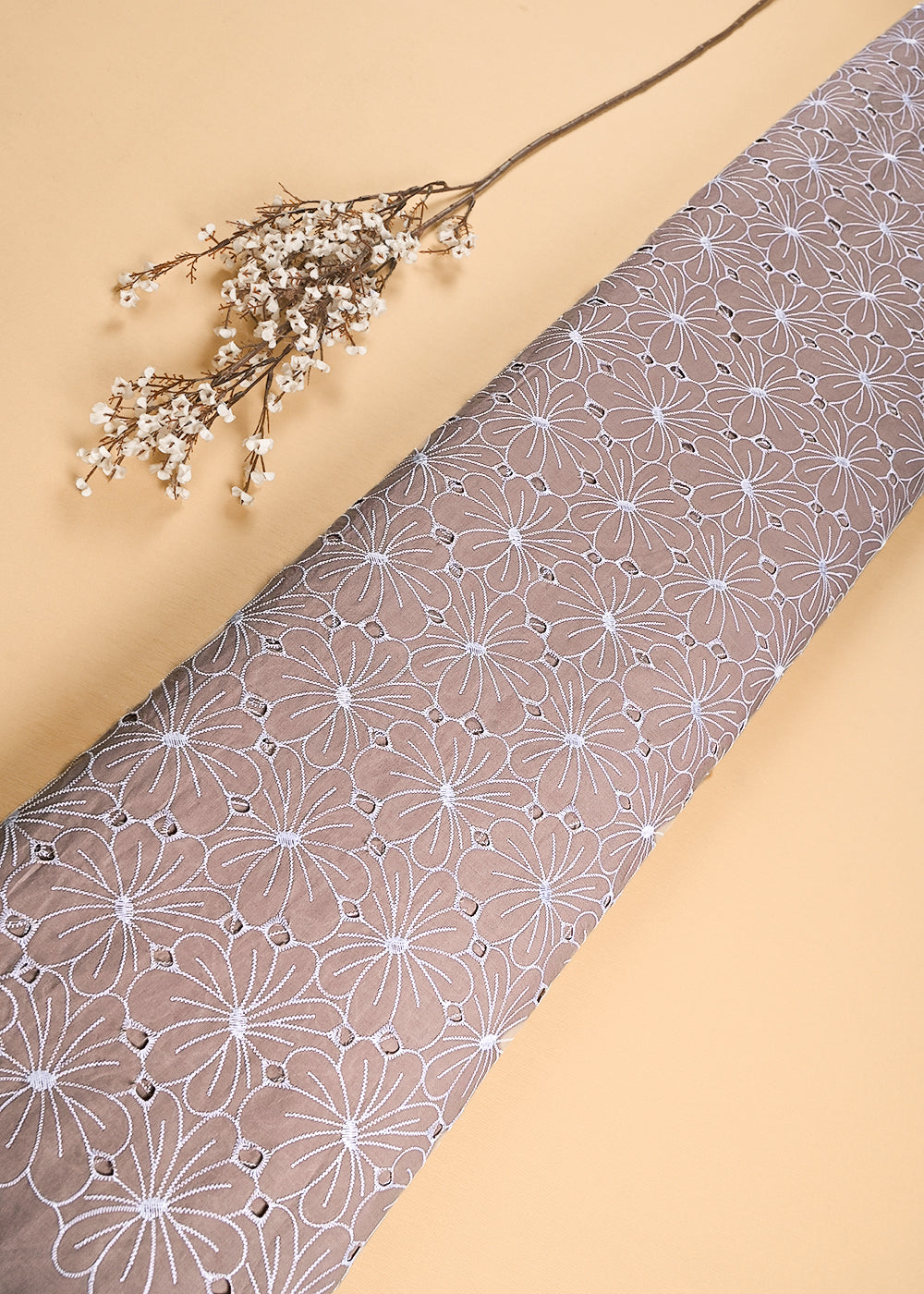 Onion Cotton Fabric With All Over Thread And Cutwork 24004
