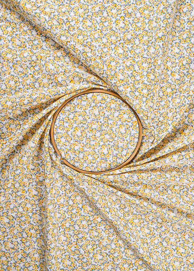 Off White Cotton Fabric With All Over Floral Print And Thread Work 24010