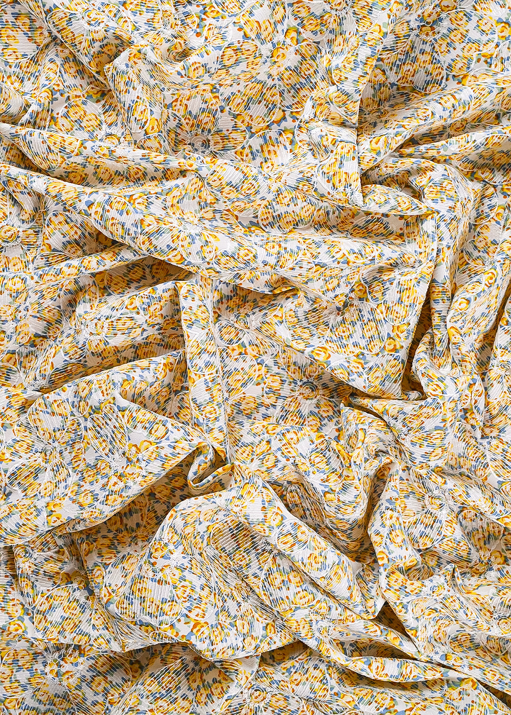 Off White Cotton Fabric With All Over Floral Print And Thread Work 24010