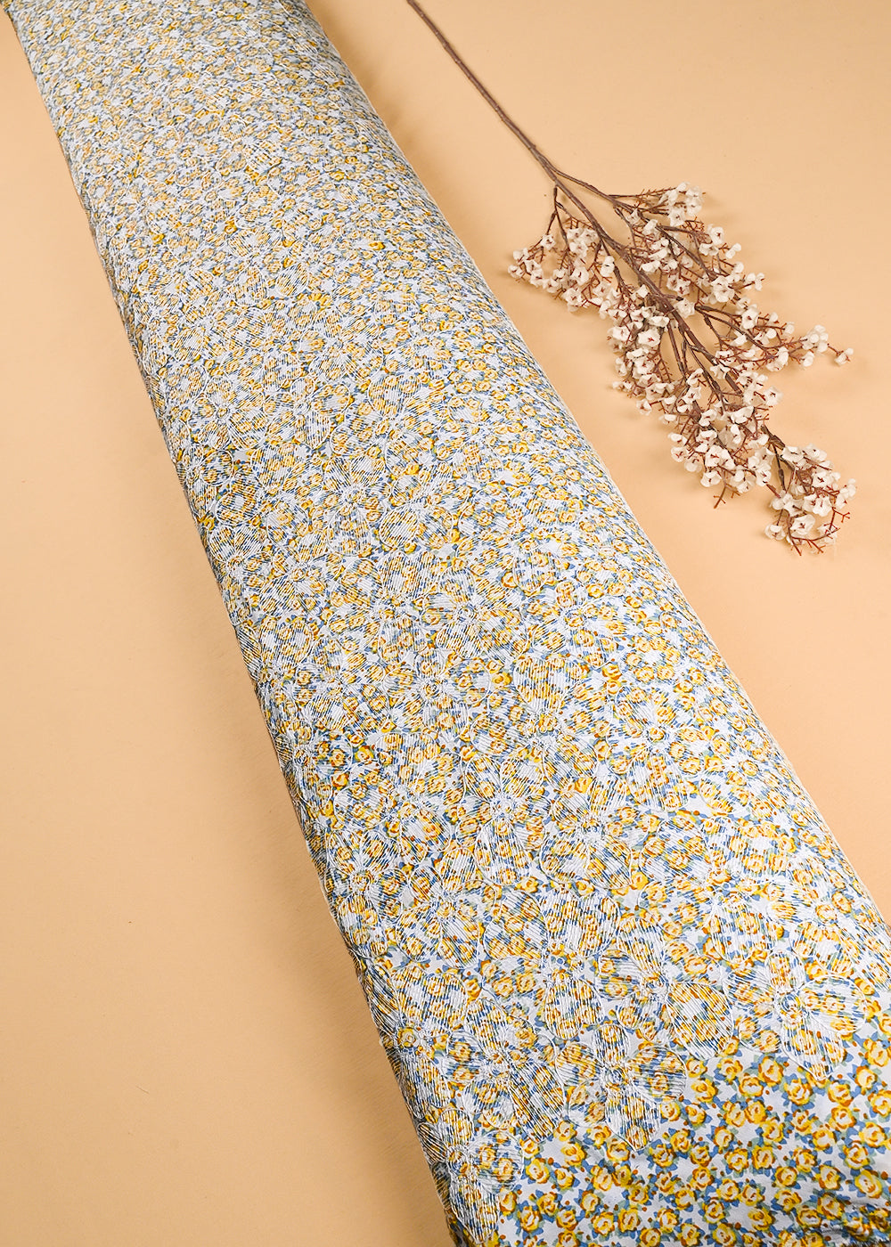 Off White Cotton Fabric With All Over Floral Print And Thread Work 24010