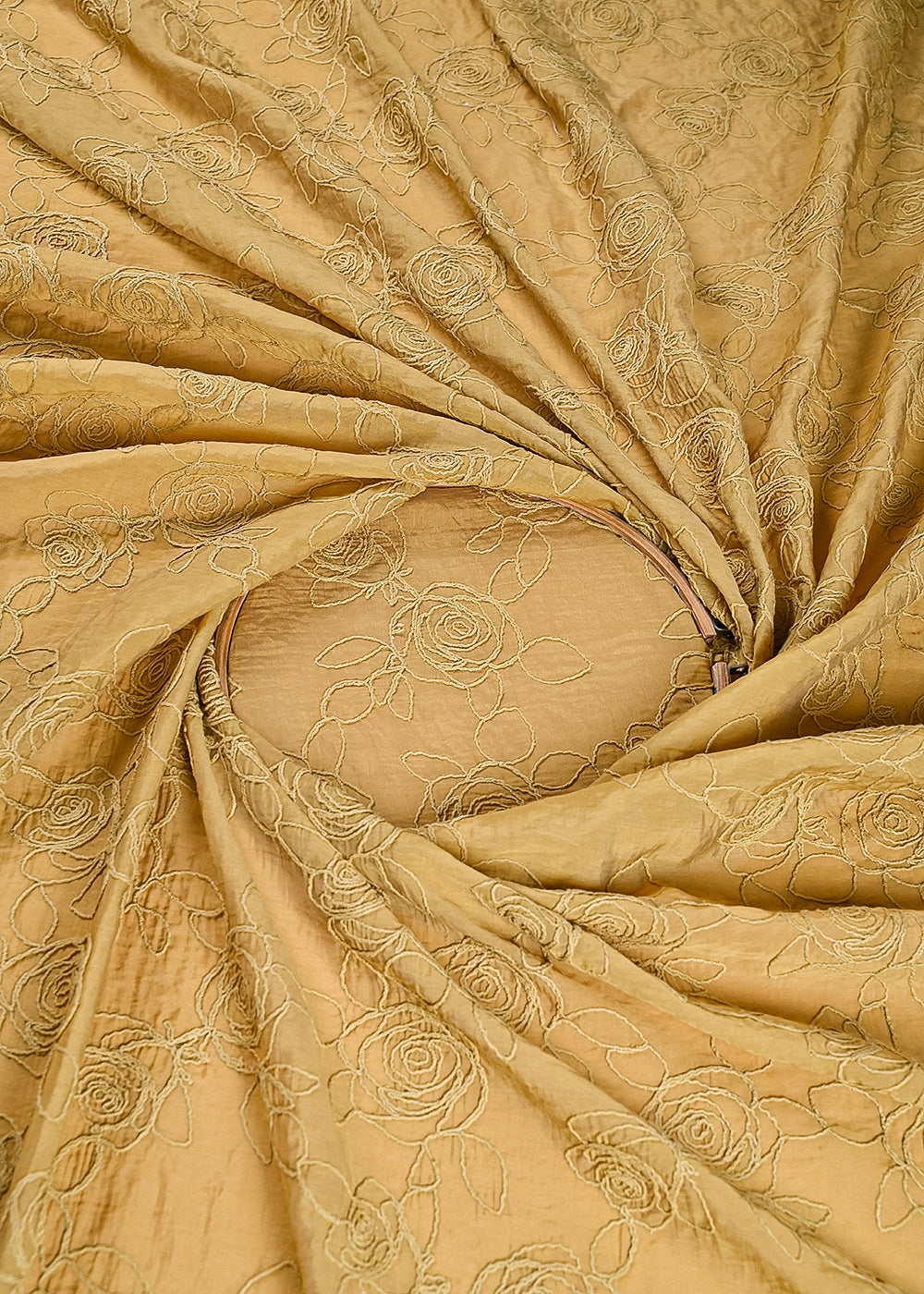 Mustard Chanderi Fabric With All Over Thread Work 24014