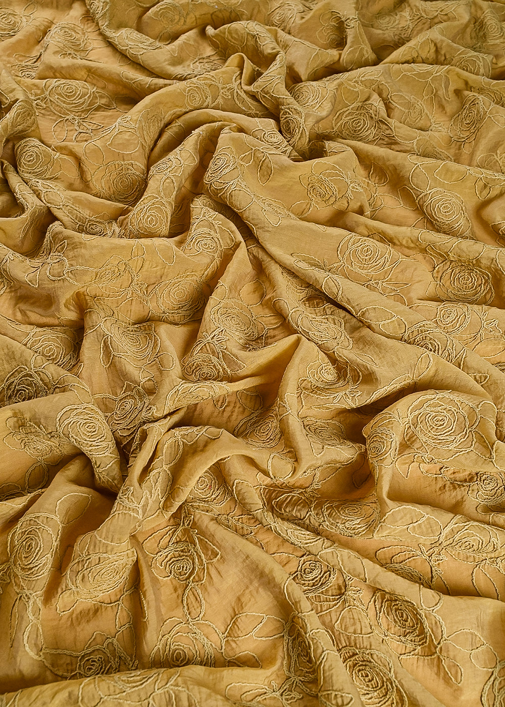 Mustard Chanderi Fabric With All Over Thread Work 24014