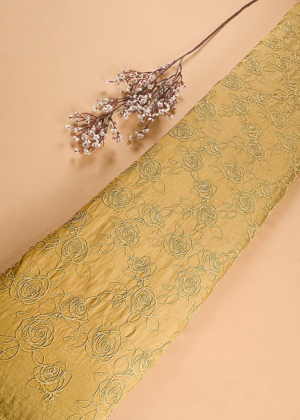 Mustard Chanderi Fabric With All Over Thread Work 24014