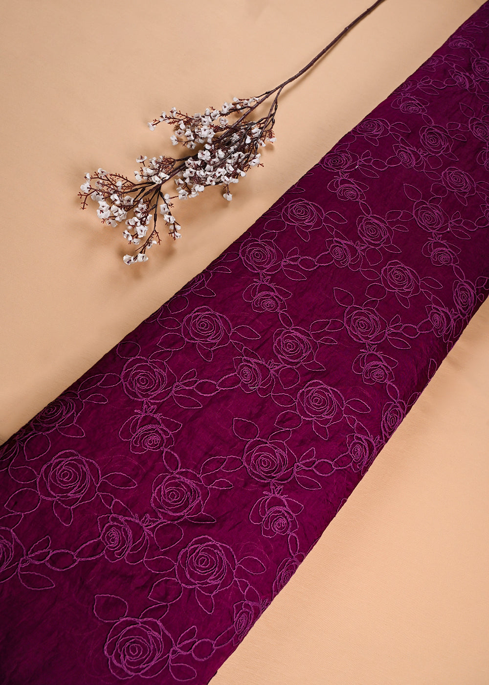 Wine Chanderi Fabric With All Over Thread Work 24017