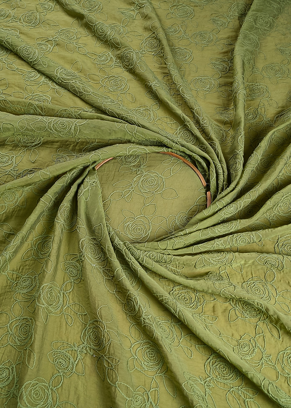 Green Chanderi Fabric With All Over Thread Work 24018