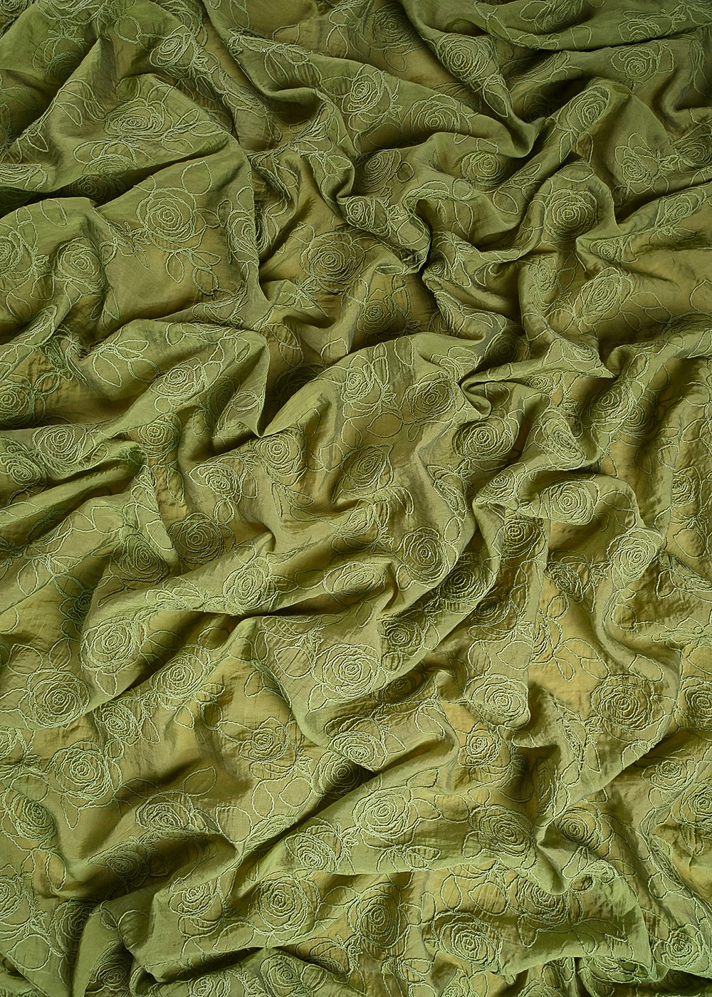 Green Chanderi Fabric With All Over Thread Work 24018