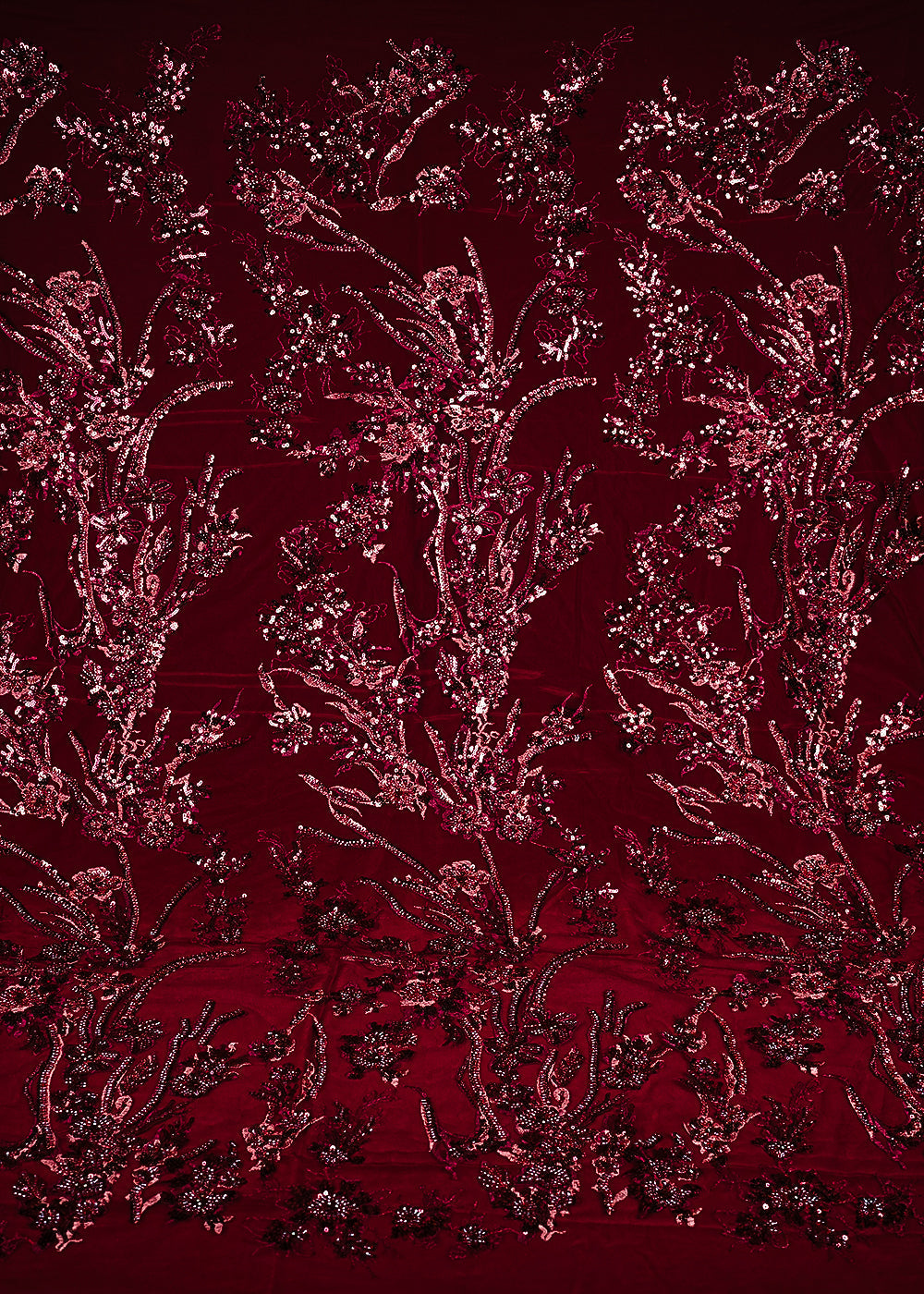 Maroon Net Fabric With All Over Bead, Sequins And Thread Work 24019