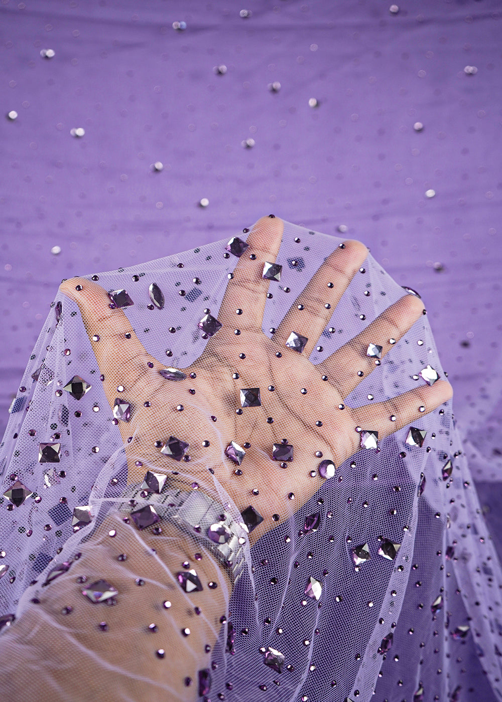 Lavender Imported Net Fabric With All Over Stone Work  24022
