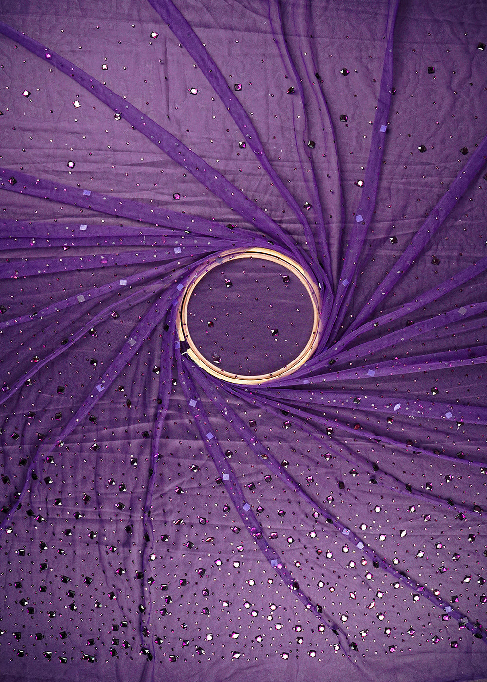 Purple Imported Net Fabric With All Over Stone Work  24024