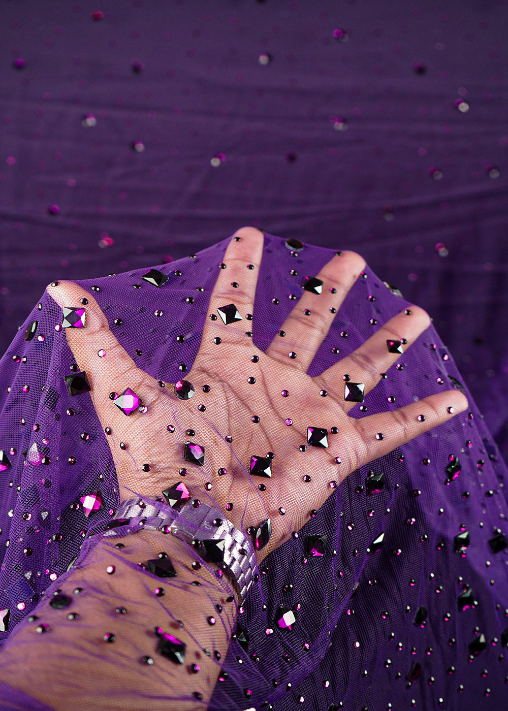 Purple Imported Net Fabric With All Over Stone Work  24024