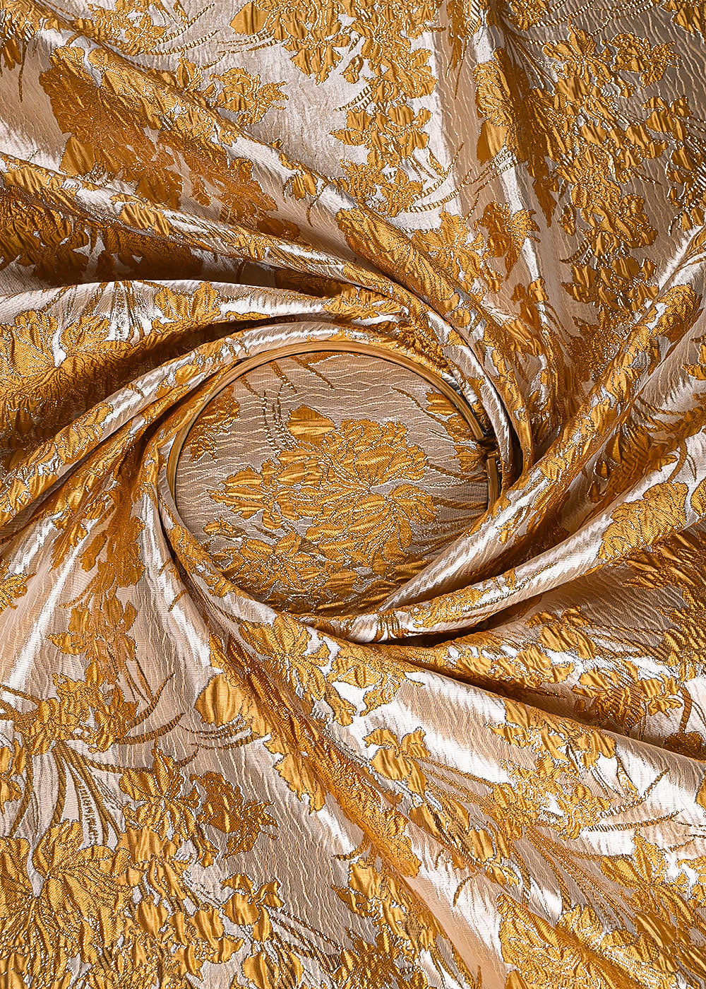 Mustard Imported Jacquard Fabric With All Over Foil Work 24046