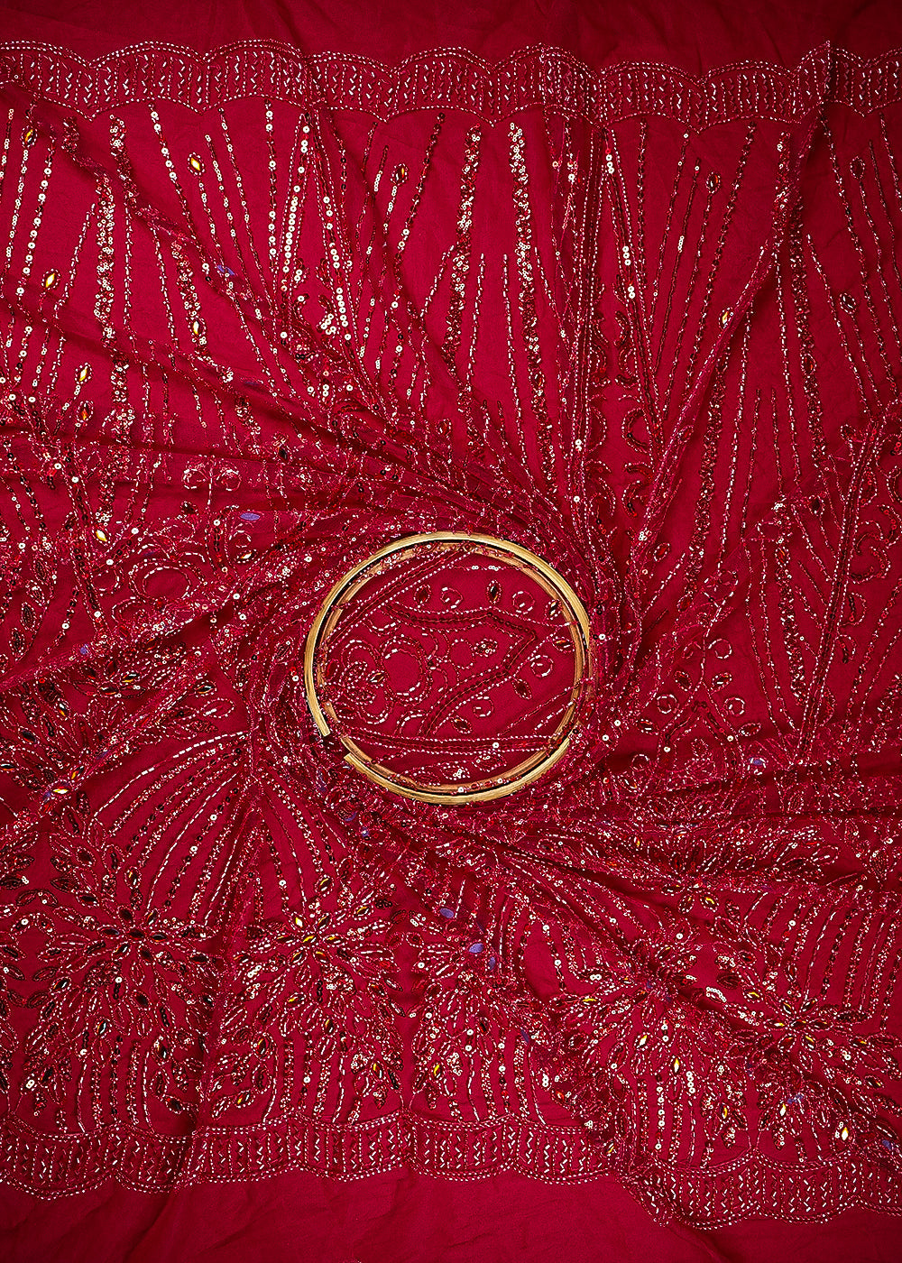 Mehroon Imported Net Fabric With All Over Stone, Sequins And Bead Work With Scalloped Border 24027