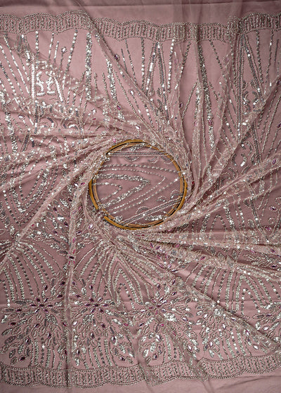 Onion Imported Net Fabric With All Over Stone, Sequins And Bead Work With Scalloped Border 24029
