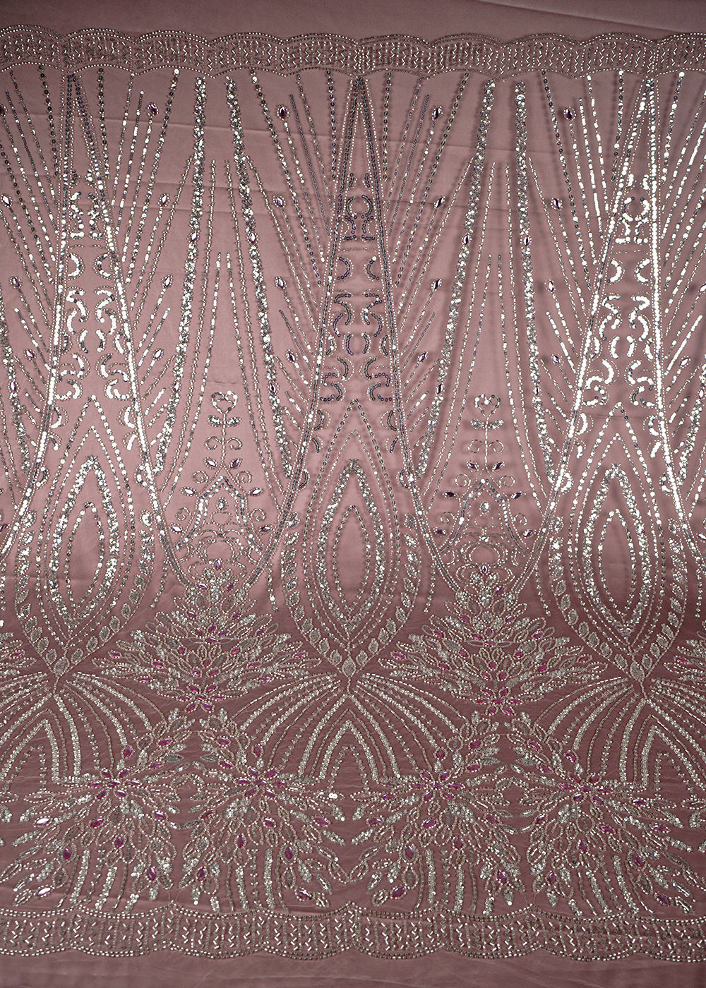 Onion Imported Net Fabric With All Over Stone, Sequins And Bead Work With Scalloped Border 24029