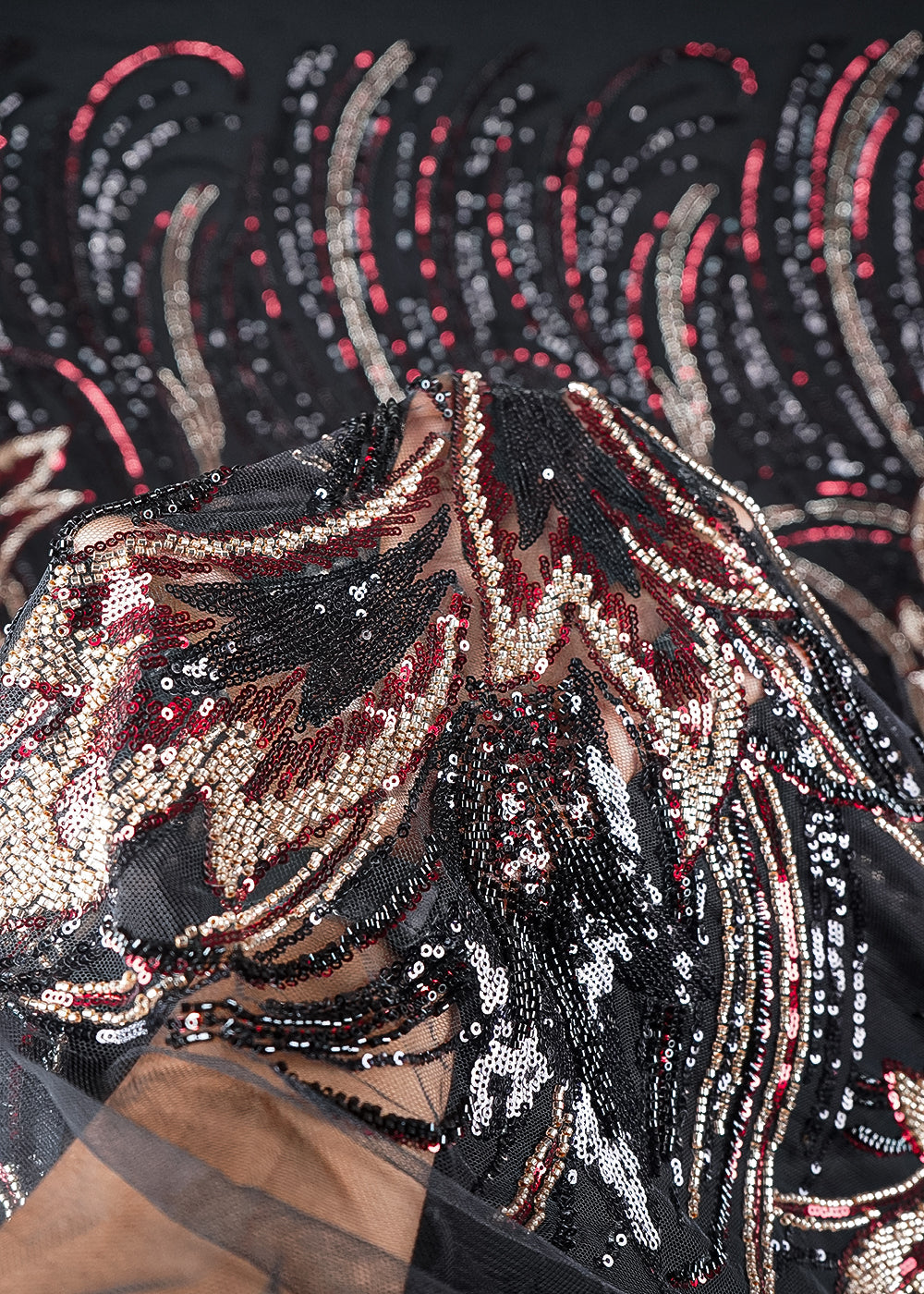 Black Imported Net Fabric With All Over Sequins And Katdana Work With Border 24039