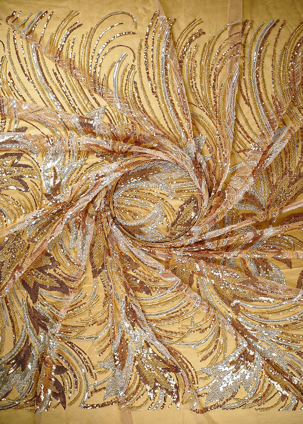 Golden Imported Net Fabric With All Over Sequins And Katdana Work With Border 24040