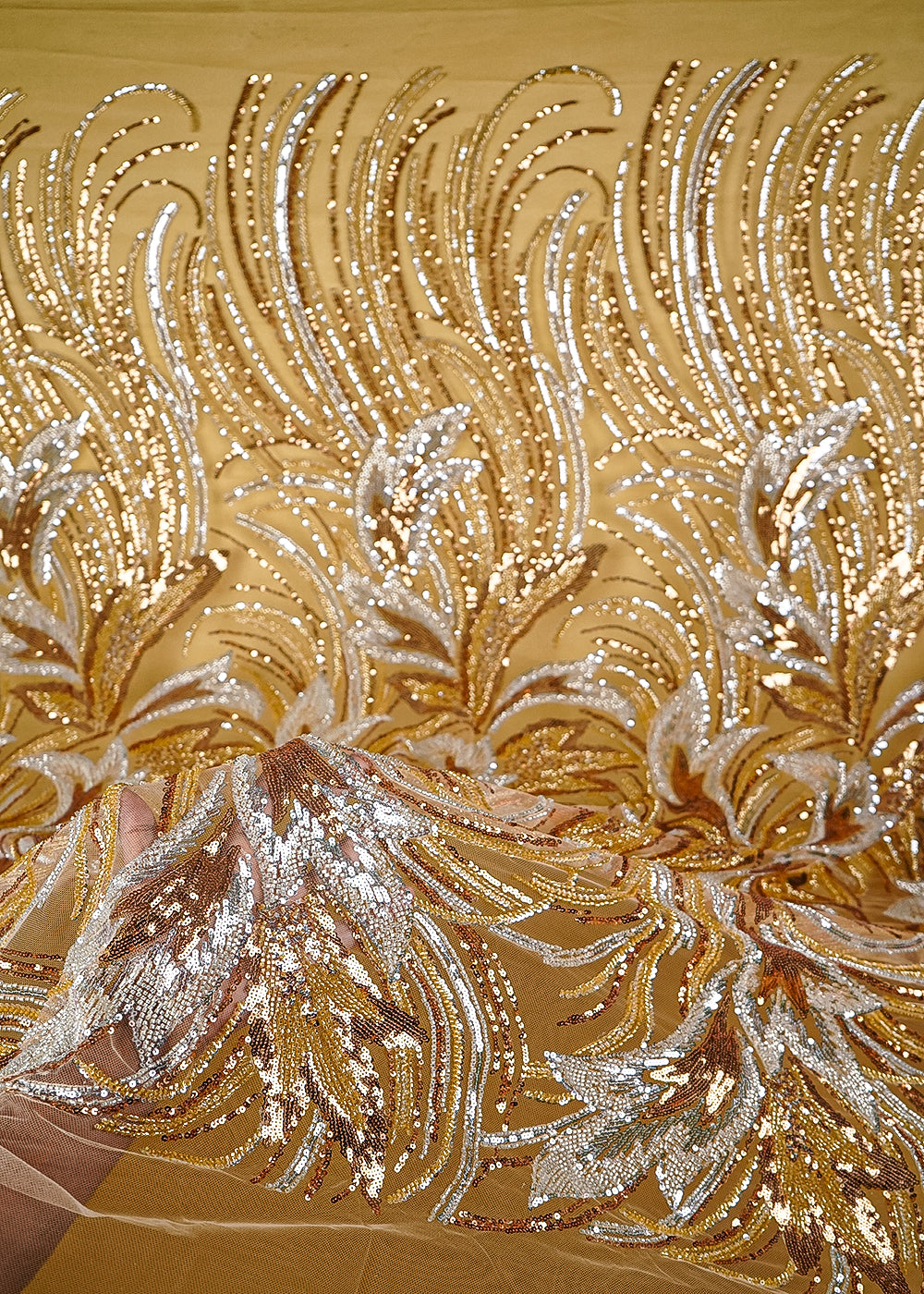 Golden Imported Net Fabric With All Over Sequins And Katdana Work With Border 24040