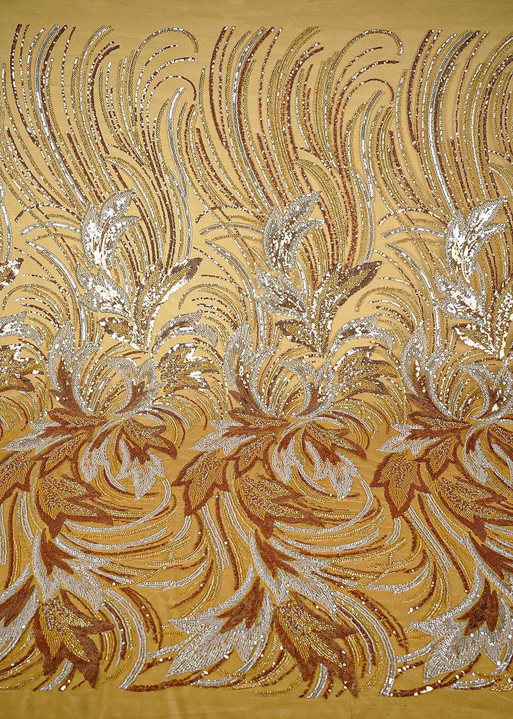 Golden Imported Net Fabric With All Over Sequins And Katdana Work With Border 24040