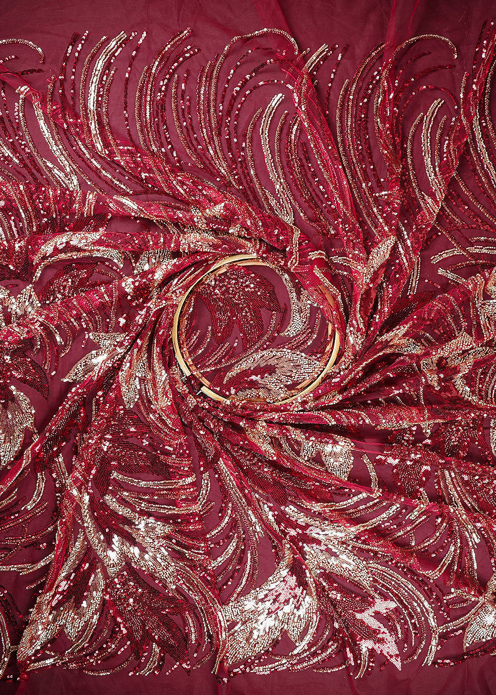 Maroon Imported Net Fabric With All Over Sequins And Katdana Work With Border 24041