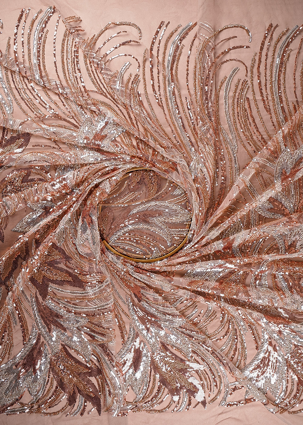 Peach Imported Net Fabric With All Over Sequins And Katdana Work With Border 24042