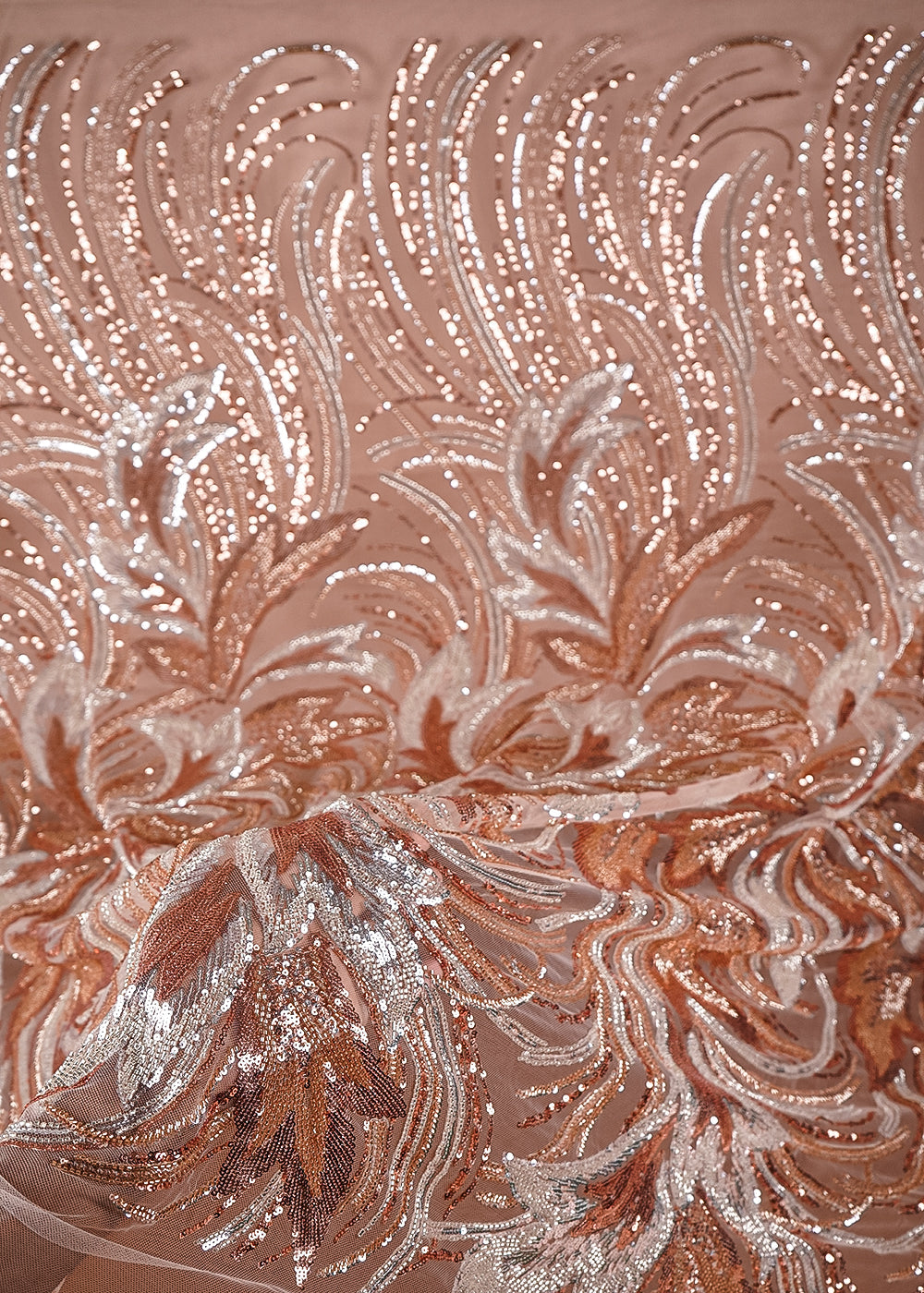 Peach Imported Net Fabric With All Over Sequins And Katdana Work With Border 24042