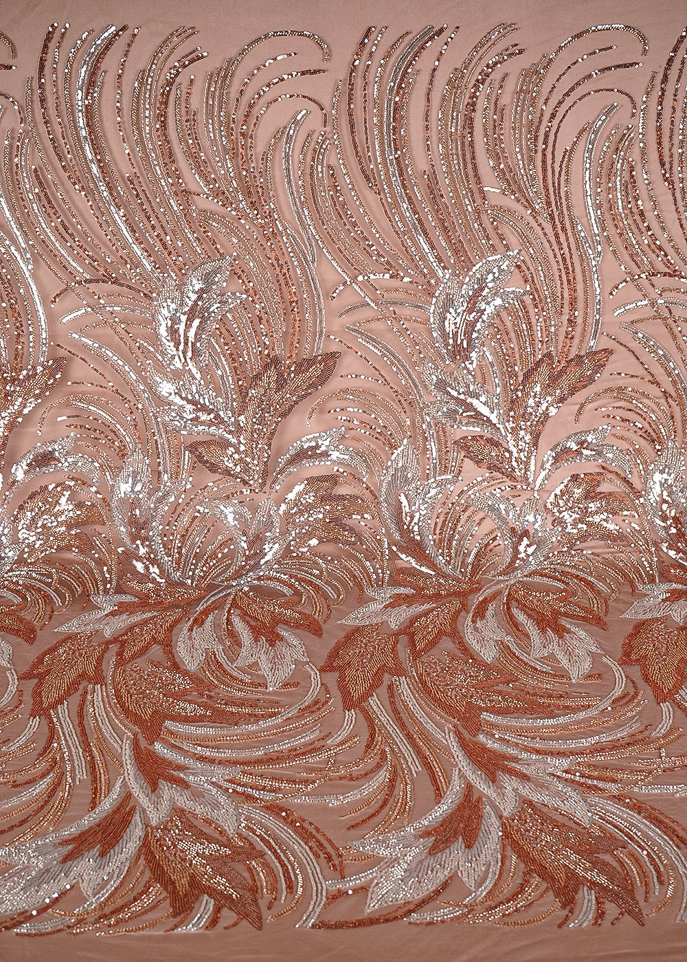 Peach Imported Net Fabric With All Over Sequins And Katdana Work With Border 24042