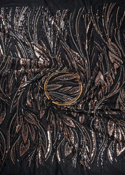 Black Imported Net Fabric With All Over Sequins And Bead Work 24043