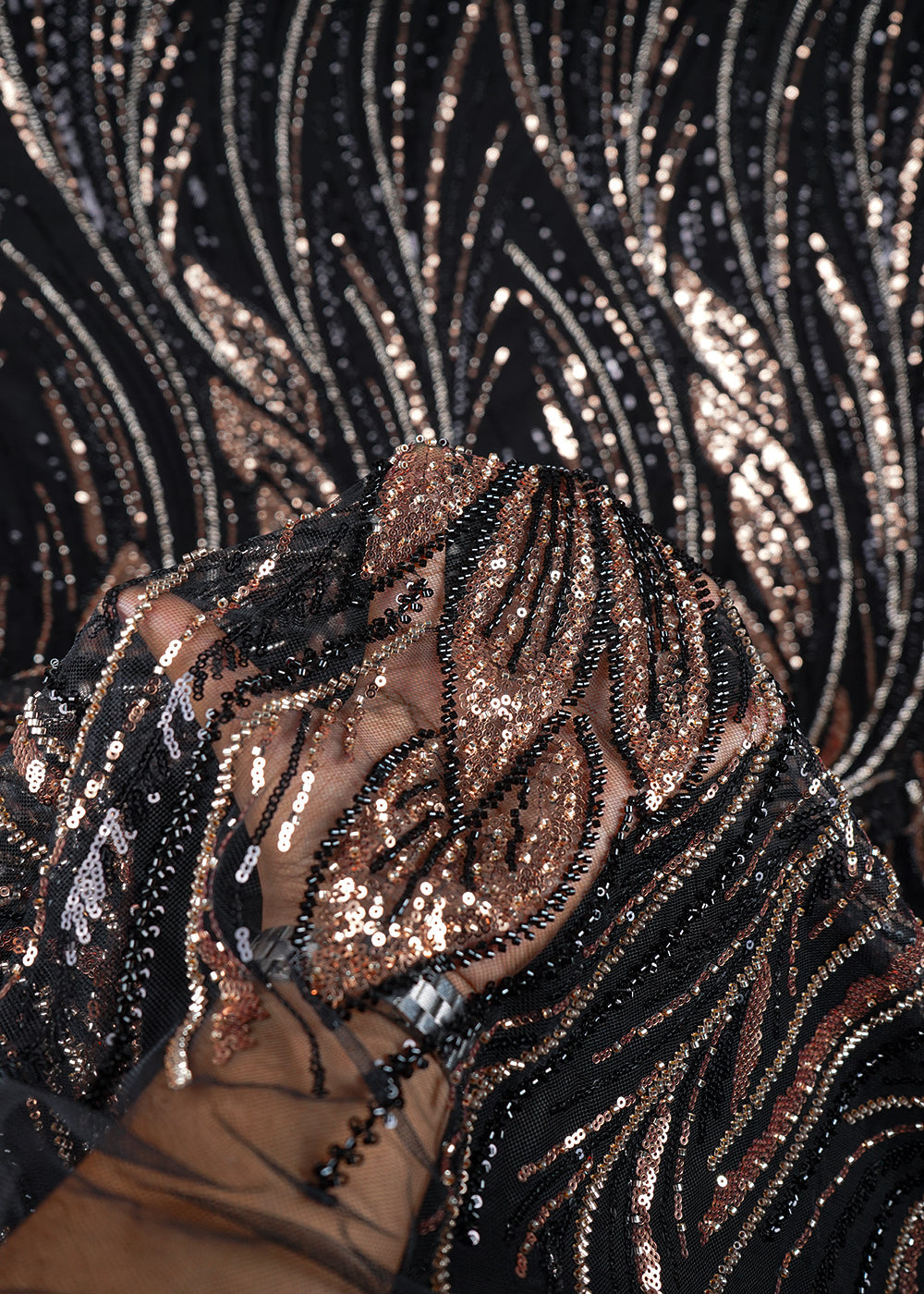 Black Imported Net Fabric With All Over Sequins And Bead Work 24043