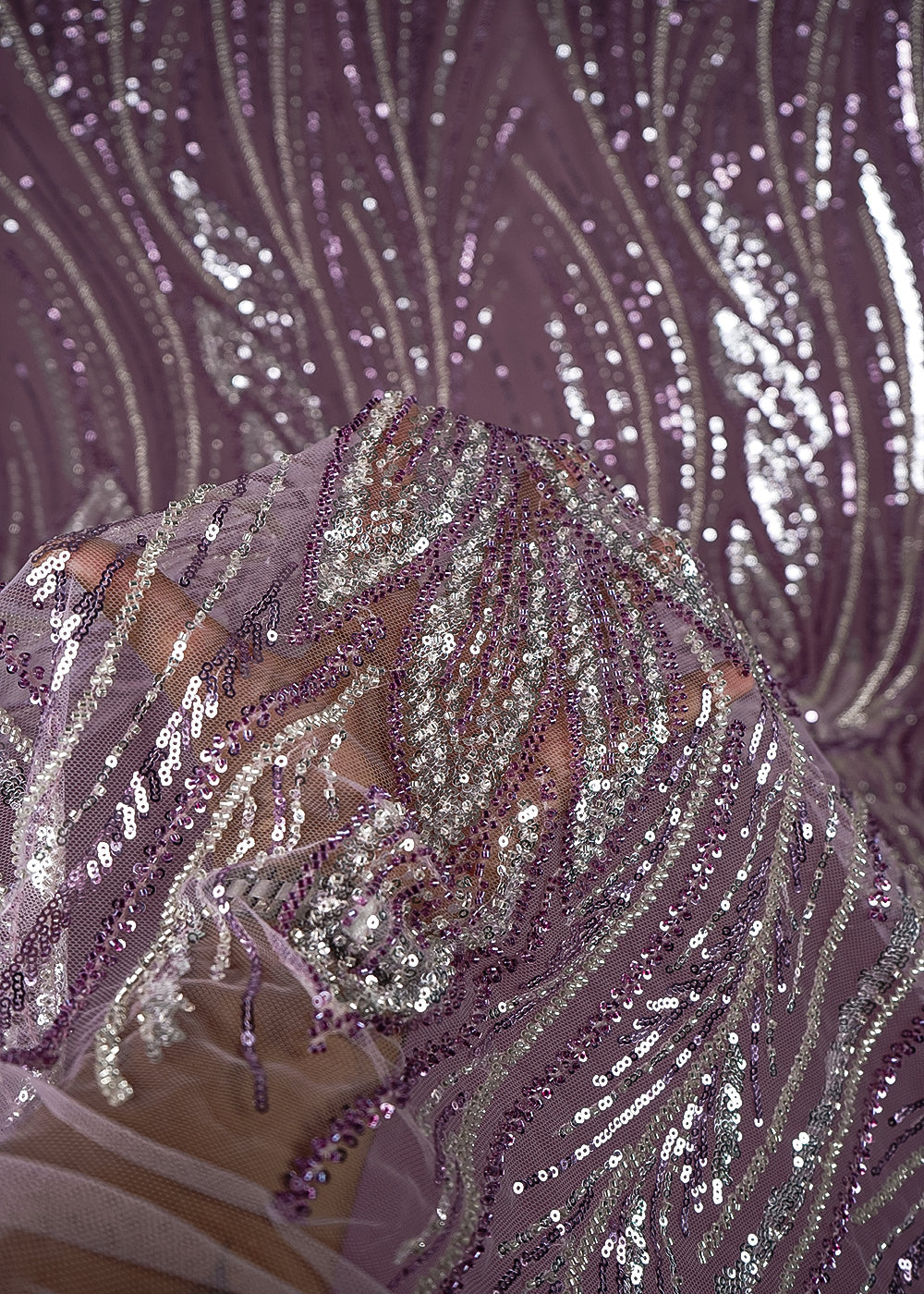 Lavender Imported Net Fabric With All Over Sequins And Bead Work 24044