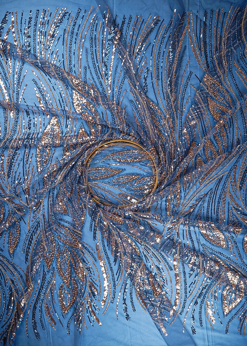 Blue Imported Net Fabric With All Over Sequins And Bead Work 24045