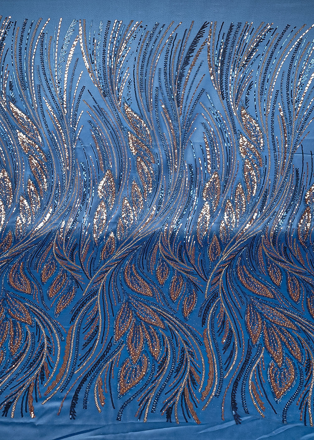 Blue Imported Net Fabric With All Over Sequins And Bead Work 24045