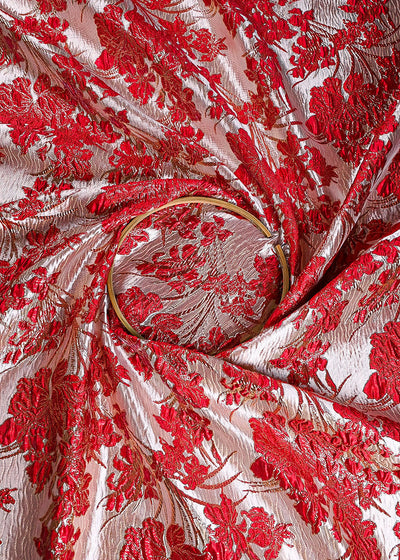 Red Imported Jacquard Fabric With All Over Foil Work 24047