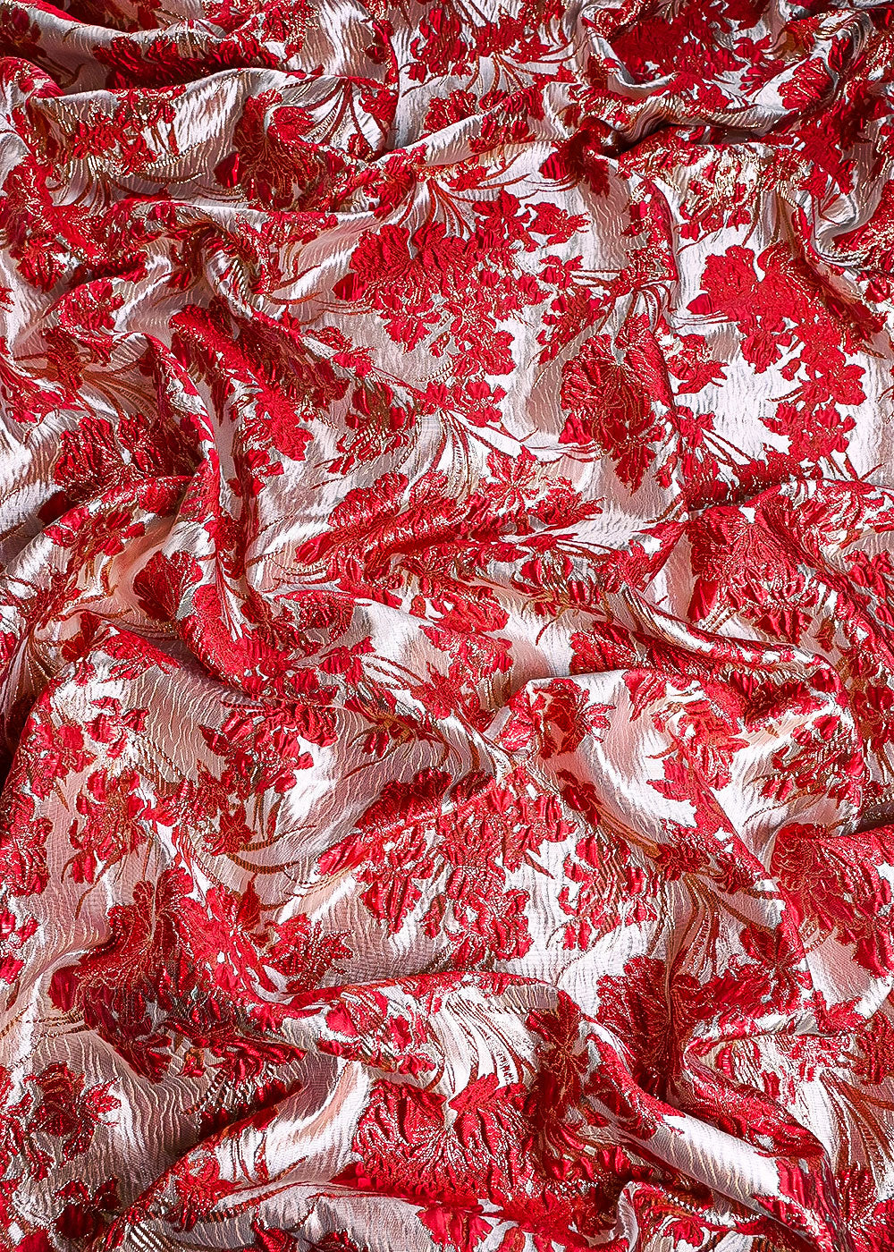 Red Imported Jacquard Fabric With All Over Foil Work 24047