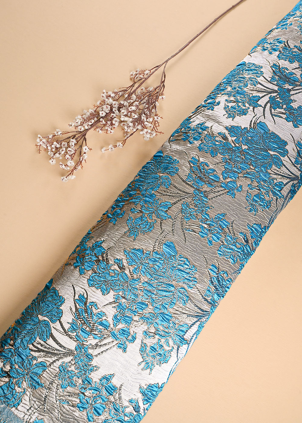 Sky Blue Imported  Fabric With All Over Foil Work 24048