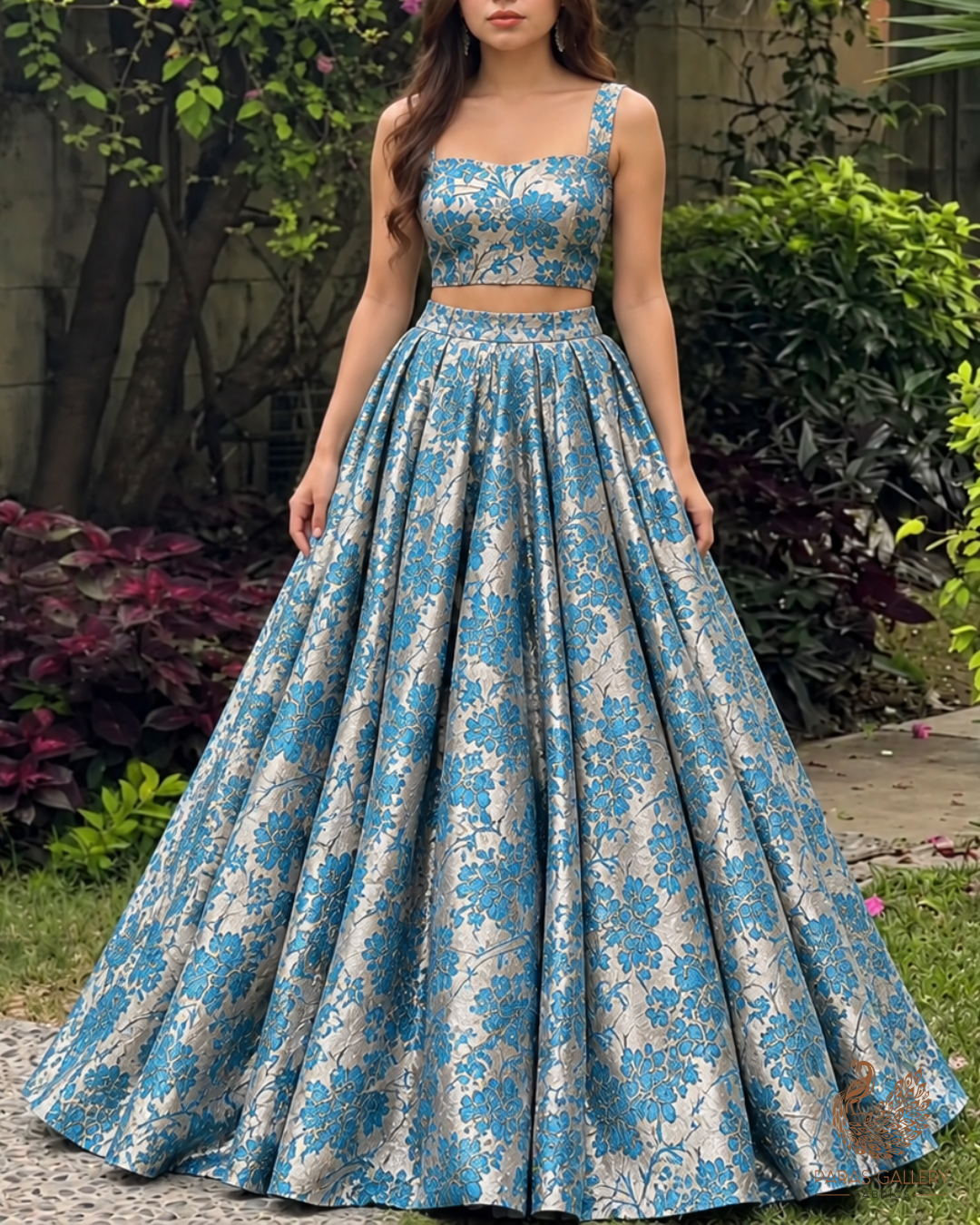 Sky Blue Imported  Fabric With All Over Foil Work 24048