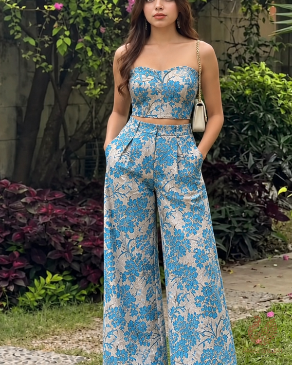 Sky Blue Imported  Fabric With All Over Foil Work 24048